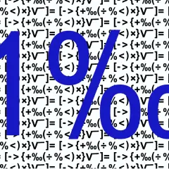 Duże niebieskie cyfry "1%" na tle wzoru matematycznego.
