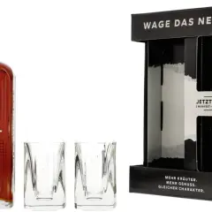 Zestaw Jägermeister Manifest: butelka 0,5l i dwa kieliszki. "Wage das neue" - odważ się na nowy Jägermeister Manifest.