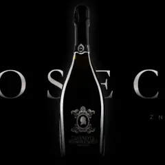 Butelka prosecco na czarnym tle z napisem "PROSECCO" i tekstem "czyli o jednym z najpopularniejszych win musujących".