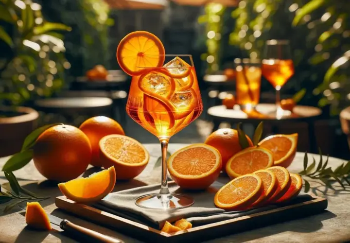 Orzeźwiający drink z pomarańczą i lodem. Idealny pomysł na to, metaxa z czym pić, gdy chcesz poczuć śródziemnomorski klimat.