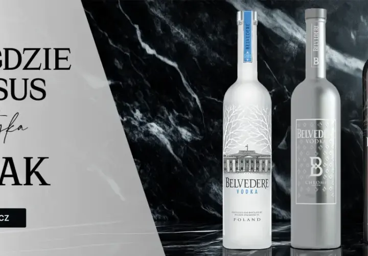 Trzy butelki luksusowej wódki Belvedere na tle marmuru. "Tam gdzie luksus spotyka smak" - idealny opis dla tego wykwintnego alkoholu.