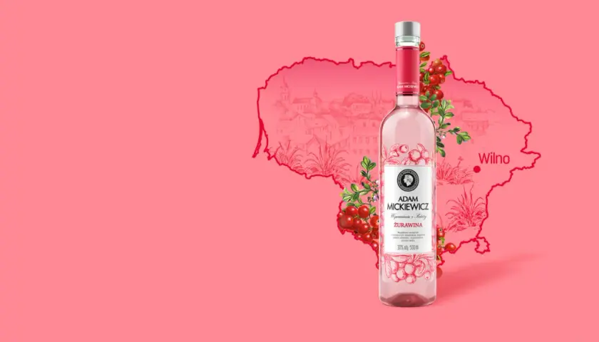 Wódka Adam Mickiewicz Żurawina, inspirowana Wilnem i litewskim krajobrazem.