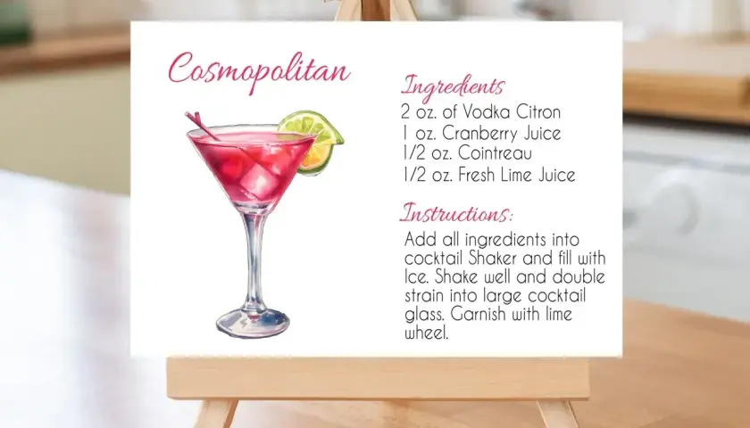 Przepis na Cosmopolitan: drink z wódką, sokiem żurawinowym, Cointreau i limonką. Idealny na każdą okazję.