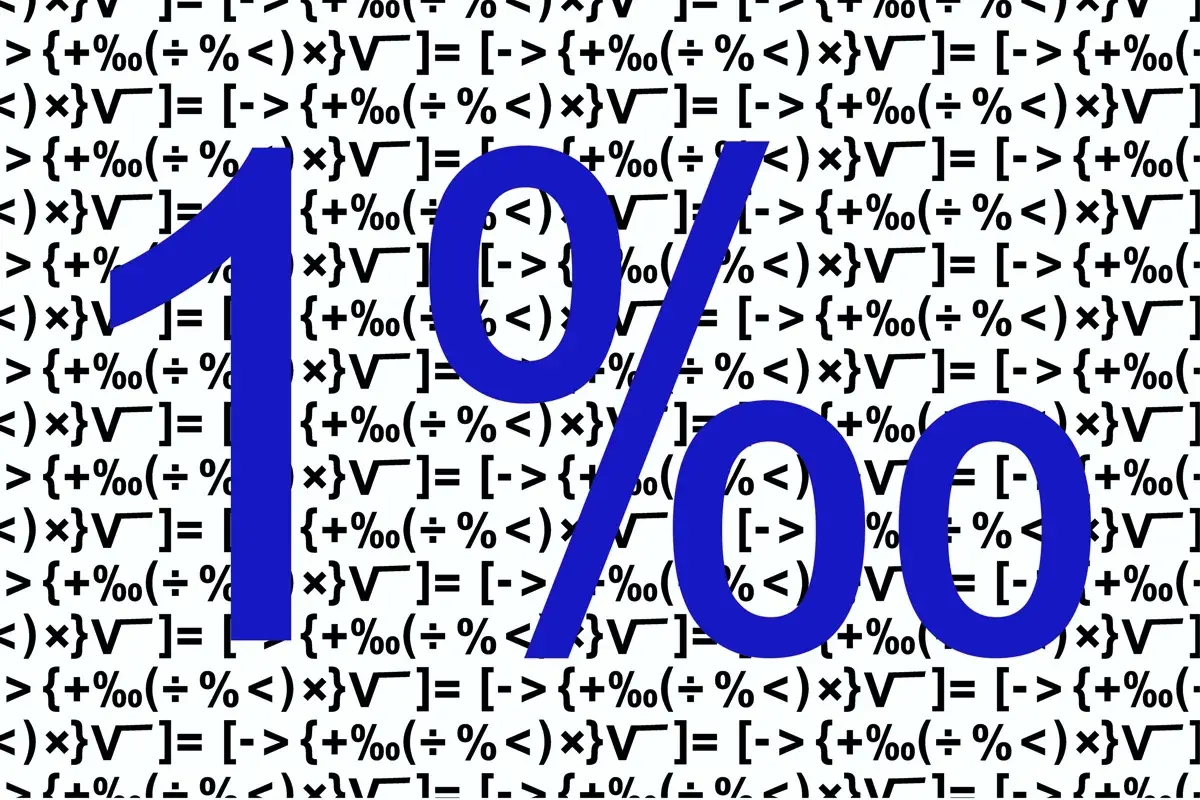 Duże niebieskie cyfry "1%" na tle wzoru matematycznego.